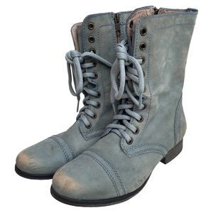 Steve Madden Troopa Faded Blue Leather Lace-Up Combat Boots Rare 6.5
